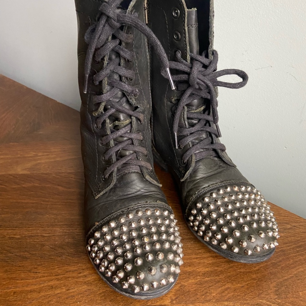 All Leather Studded Black Ankle Boots